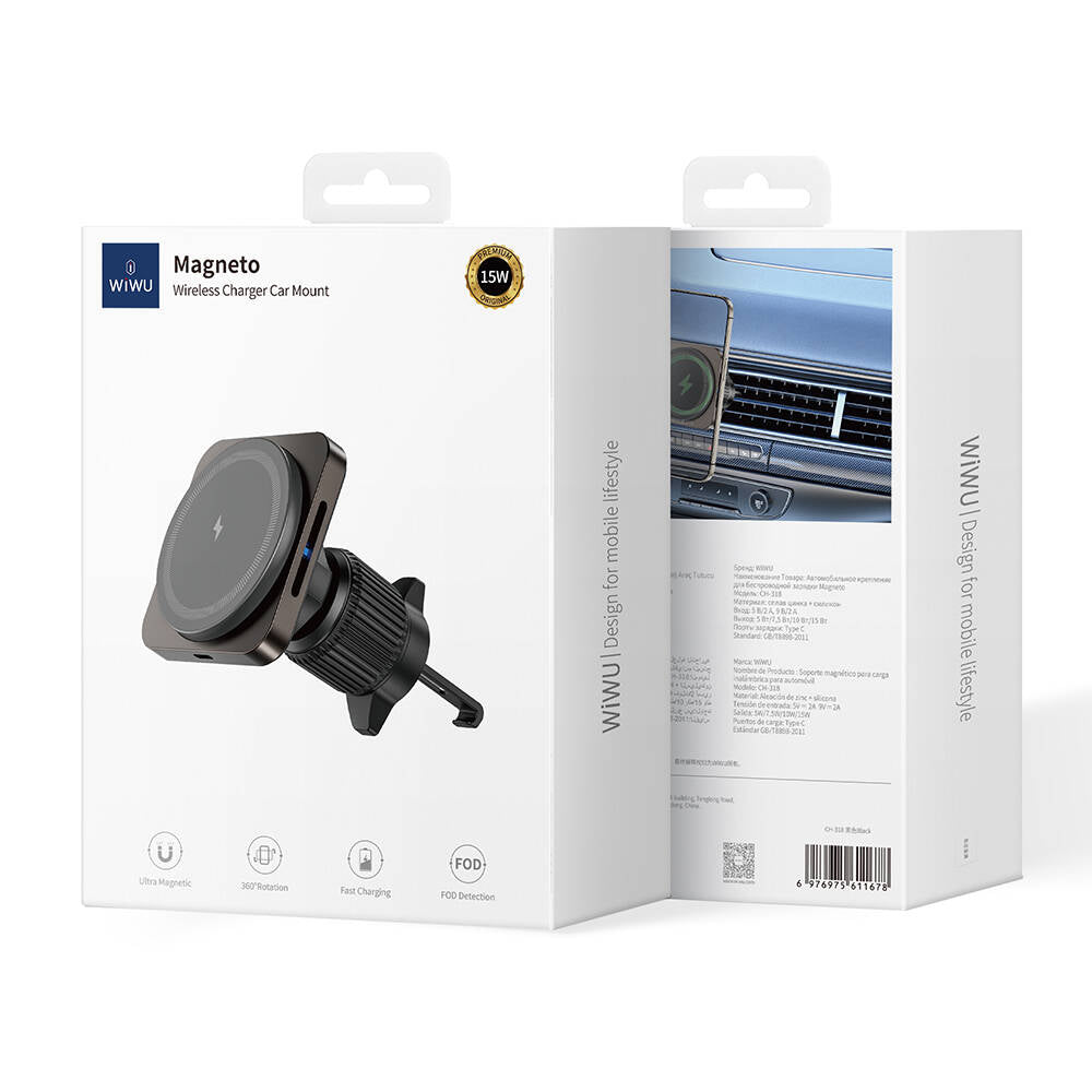 Wiwu CH-318 Magneto Serisi M-safe Şarj Özellikli Havalandırma Tasarım Araç Telefon Tutucu Wiwu CH-318 Magneto Serisi M-safe Şarj Özellikli Havalandırma Tasarım Araç Telefon Tutucu